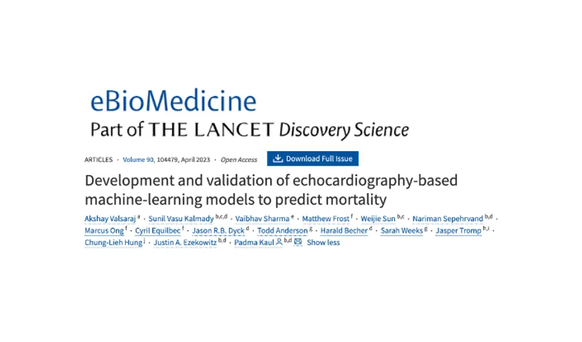 Echo AI prediction of mortality outcomes
