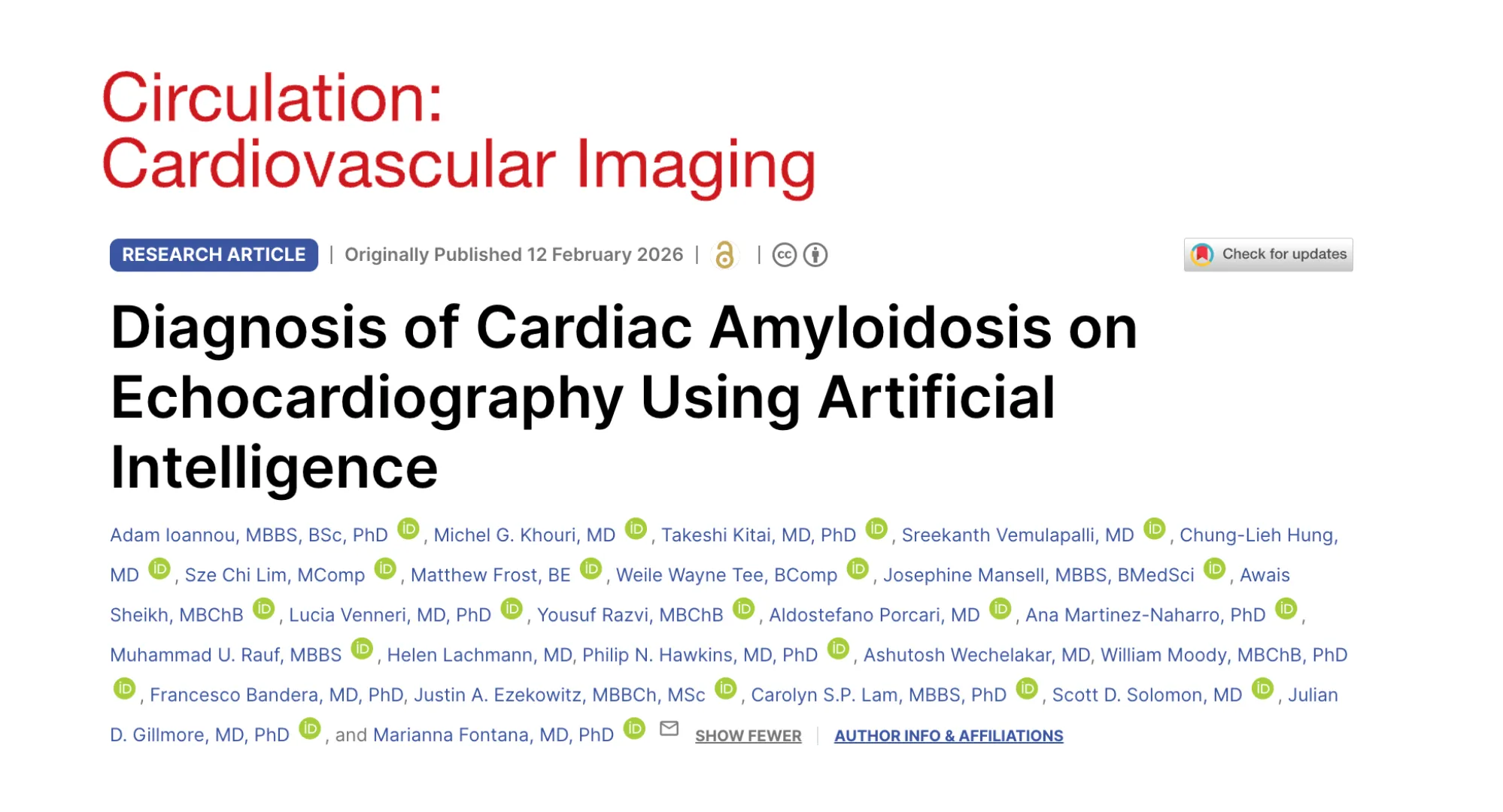 Diagnosis of Cardiac Amyloidosis on Echocardiography Using Artificial Intelligence